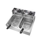 Modern India Commercial Double Tank Electric Deep Fryer with Temperature Control, Stainless Steel Countertop Fryer for Restaurant, French Fries & Fast Food