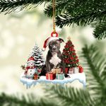 Talataca Pit Bull 2D Flat Christmas Ornament, Pit Bull Gift Boxes Pine Tree Decor, Hanging House Charm Eve Keepsake, Car Rear View Mirror Accessories, Xmas Gift