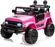 Hetoy Electric Car for Kids, 12V Ride on Truck Car with Remote Control Spring Suspension, LED Lights, Music, 3 Speeds (Pink)