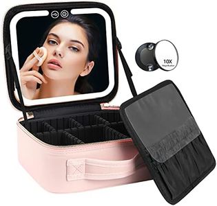 VANMRIOR Travel Makeup Bag with LED Lighted Make up Case with Mirror 3 Color Setting Cosmetic Makeup Box Organizer Vanity Case for Women Beauty Tools Accessories Case Rechargeable, Pink, Travel Makeup