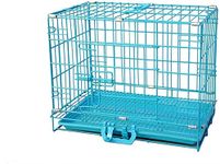 Paw care Dog Cage – Blue Powder Coated, Double Door Folding Metal Cage/Crate/Kennel with Removable Tray and Paw Protector for Dogs, Cats and Rabbits Indoor Outdoor Portable Pet Cage, (36 Inch)