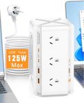 125W Tower Powerboard USB C - 18in1 Power Board Surger Protector, 100W Tower Power Strip Surge Protection, 12-Outlet Powerboard with USB-C&USB-A &1.8M Extension Cord and Switch, 2400W, for Office