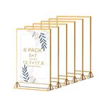 Acrylic Sign Holder 5"×7",Wedding Table Number Frames with Gold Borders, Double Sided Display for Menu Holders, Clear Paper Stand Display for Party, Festival and Restaurant (6 Pack)