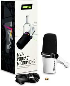 Shure MV7+ Podcast Microphone – White USB/XLR Dynamic Mic