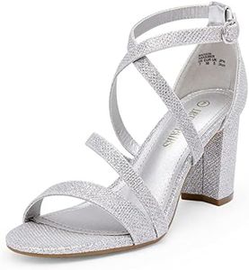 DREAM PAIRS Womens Ankle Strap Dress Pump Low Chunky Heel Sandal, Silver/Glitter - 8 Wide (Madison)