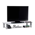 Relaxdays Table, Chrome-Plated Metal Legs, Rectangular TV-Stand, Glass Tabletop, White/Silver, 100x35x17 cm