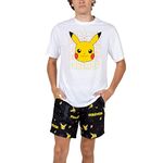 Pokemon Pikachu Big Face Men’s Crew Neck Short Sleeve Tee & Sleep Pajama Shorts Combo Set, White, Medium