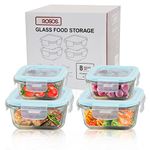 ROSOS Glass Food Storage Containers with Airtight Lids, 100% Leak Proof Glass Containers with Lids, Not Easy Broken & BPA Free, Glass Food Containers with Lids for Freezer to Oven Safe, 4 Pack, Blue