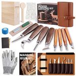 EasyTime Wood Carving Tools Kit: Deluxe Wood Whittling Set with PU Leather Case - Woodworking Knives with Basswood Blocks & Instructions, Hobby Gift for Adults Kids Beginners DIY