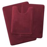 Clara Clark Memory Foam Bath Mat Set Non Slip Absorbent Velvet - Fast Drying Bath Mats Bathroom Rug and Contour Rug Set 3 Piece - 20 x 32-17 x 24-19 x 24, Red
