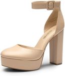 DREAM PAIRS Women's Platform High Chunky Heels Closed Toe Block Ankle Strap Dress Buckle Round Toe Wedding Party Comfortable Pumps Shoes,Size 10,Nude-PU,SDPU2419W