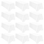 12 Pack Polyester Tablecloth 90 x 156 Inch White Tablecloth for 8 Ft Rectangle Tables,Washable Fabric Table Covers Polyester Table Clothes for Wedding Parties Banque