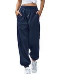 Vemubapis Women Drawstring Sweatpants High Waisted Joggers Cotton Athletic Pants with Pockets Navy S