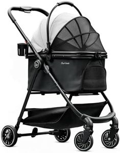 Pawccoli Pet Stroller for Small Dogs and Cats, One-Click Foldable Dog Stroller with Detachable Carrier & 3 Safety Tethers, Holds up to 33 lbs, Storage Basket & Cup Holder, Breathable Mesh, Black