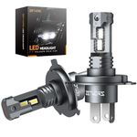 Zethors H4 LED Headlight Bulbs, 2 PCS 50W 16000LM 6000K Mini H4 Bulbs Fanless Car Conversion Kit High Low Beam Lights, H4 Halogen Replacement, CPS Chip Temperature Control, Non-polarity Plug and Play