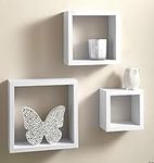 Homme Concept – Modern Set of 3 Floating Cube Shelves, Square Wall Shelves, Decorative Shelf for Living Room, Bedroom, Trophy Display, Photo Frames, Perfect for Any Room. Display Storage Organiser.