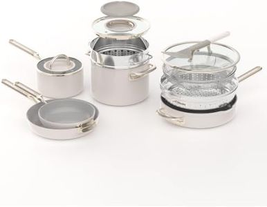Ninja NeverQuit™ 13-Pc Ceramic Cookware, Amazon Exclusive Bone & Champagne | Nontoxic¹, nonstick ceramic-coated cookware set; Fry pans, saucepans, glass lids, easy storage, 3-year guarantee, CQ19013IV1