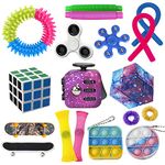 ZCOINS Sensory Fidget Toys Infinity Cube Pack, Stress Anxiety Relief Set for Kids Adults, Dice Spiky Sensory Ring Pop Fidget Keychain Finger Spinner Skateboard Party Gifts Prizes