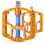 Road/Mountain Bike Pedals - 3 Bearings 9/16” Aluminum Alloy Bicycle Pedals - Mountain Bike Pedal with Removable Anti-Skid Nails … (Gold)