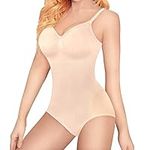 POBEC Bodysuit for Women Shapewear Tummy Control Shaping Bodysuit Body Shaper Adjustable Straps Body Shaper Leotard Seamless Jumpsuit Waist Trainer (Beige, M)