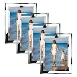 Hoikwo 5x7 Picture Frames, 4 Packs Silver Photo Frames 5 by 7, Glass Wedding Frames 5x7, Clear Mirror Wedding Photo Frames, Only for Tabletop Display Vertically or Horizontally