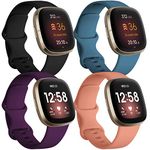 JUVEL Pack 4 Straps Compatible with Fitbit Versa 3 Strap/Fitbit Versa 4/Fitbit Sense/Sense 2 Strap, Soft Sport Silicone Replacement Wristbands for Women Men, Large Black/Slate Blue/Plum/Peach