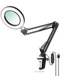 eSynic 8X Desk Magnifying Glass with Light and Clamp Magnifier Lamp 10-Levels Brightness USB Table Magnifying Glasses with 72 LEDs - 50cm Adjustable Metal Arm Perfect for Crafting Reading Sewing etc