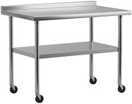 RIEDHOFF Stainless Steel Work Table 60" x 24" with Undershelf & Backsplash & Caster Wheels, [NSF Certified][Heavy Duty] Commercial Kitchen Prep Table for Home, Restaurant, Hotel