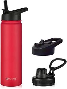 mininoo 24 oz Insulated Water Bottle with Straw, Stainless Steel Double Wall Vacuum Thermos with Straw Lid & Chug Lid, Leak Proof, BPA Free, Keep Cold for 24H & Hot for 12H(Red)