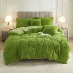 Uhamho Faux Fur Velvet Fluffy Bedding Duvet Cover Set Down Comforter Quilt Cover with Pillow Shams, Ultra Soft Warm (Apple Green, Queen)