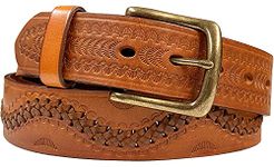 Belts.com 2286 Western Roller-Coaster Wave Basketweave Genuine Leather Casual Jean Belt 38mm or 1-1/2" Wide (40, Tan)