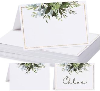 50pcs Place Cards for Table Setting Wedding Greenery Table Place Cards Eucalyptus Leaf Place Setting Name Cards for Bridal Shower Baby Shower Birthday Party (Green)