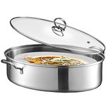 Eglaf 304 Stainless Steel Fish Steamer - 8Qt Multi-Use Oval Cookware with Rack, Ceramic Pan, Chuck - Stockpot for Steaming Fish, Boiling Soup