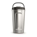 Greens Steel Reusable Coffee Cup - 480 ml (16 oz) Silver | Travel Mug with Lid & Handle | Stainless Steel Insulated Flask for Hot & Cold Drinks | Leak Proof Tumbler for Tea, Coffee, Iced Drinks