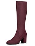 Allegra K Women's Side Zipper Chunky Heel Knee High Boots Burgundy 4 UK/Label Size 6 US