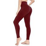 ACTINPUT Black Leggings for Women Soft High Waisted Tummy Control Leggings Sports Workout Gym Running Yoga Pants(Wine Red,L-XL)