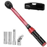 3/8-Inch Drive Click Torque Wrench, ATsafepro Dual-Direction Adjustable Torque Wrench (5-50ft.lb/6.8-68N/m),Torque Wrench with Extension Bar&Spark Plug Sockets for car and Motorcycle Maintenance