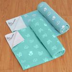 R for Rabbit Waterproof Quick Dry Sheet for Baby | Anti-Piling Fleece Breatheable Fabric Extra Absorbent Instant Dry Baby Bed/Cot Protector Mat (Size-S,Green-Blue,Pack of 2 Combo)