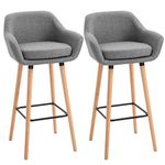 HOMCOM Set of 2 Bar Stools Modern Upholstered Seat Bar Chairs w/Metal Frame, Solid Wood Legs Living Room Dining Room Fabric Furniture - Beige