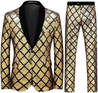 Cloudstyle Men's 2-Piece Suit Casual 1 Button Slim Fit Prom Suit Stylish Sequin