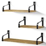 Love-KANKEI Rustic Shelves, Decorative Wall Shelf Set of 3, Floating Shelves for Bathroom, Bedroom, Living Room,Kitchen, Office and More, Carbonized Black