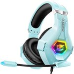 Ozeino Gaming Headset with Microphone, Compatible with Xbox One, Ps5, Ps4, PC Switch, Gaming Headphones, RGB Light, Stereo Surround Sound -Light Blue