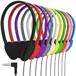 Bulk 10 Pack Classroom Stereo Budget Headphones with Leatherette Earpads (Multi, 10 Pack)