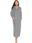 Ekouaer Women's Flannel Robe Zipper Front Robes Full Length Bathrobe