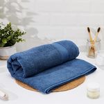 Amazon Brand - Solimo - Cotton Bath Towel | 500 GSM | Fade Resistant | Dark Blue