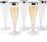 24 Plastic Champagne Flutes Disposable | Silver Glitter Plastic Champagne Glasses for Parties | Silver Plastic Cups | Plastic Toasting Glasses | Wedding, Cocktail, Easter, Super Bowl Party Supplies