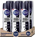 NIVEA MEN Black & White Invisible Original Spray 72h (6 x 200 ml), Men's Care Stain Deodorant