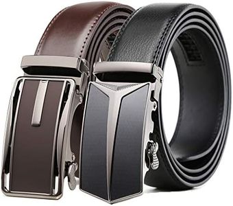 Founders & C Mens Belt 2 Pack,Leather Ratchet Click Belt Dress with Slide Buckle 1 3/8" in Gift Set Box- Size Adjustable (Ratchet Belt Black/Dark Brown, 28"-42" Waist Adjustable)