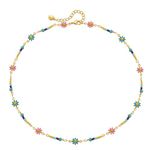 ALRNBY Colorful Flower Choker Necklace for Women Boho Trendy Gold Chain Necklace Stainless Steel Beaded Chain Necklace Cute Dainty Jewelry Gift Non Tarnish