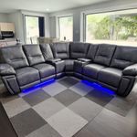 Sara Electric Recliner Corner Sofa With Cupholders - USB Charging Ports - LED Lights - Leather Corner Sofa Grey